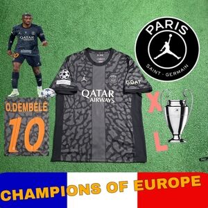 Jordan X PSG Ousmane Dembele #10 2023/2024 Third Elephant Print Jersey UCL Patch